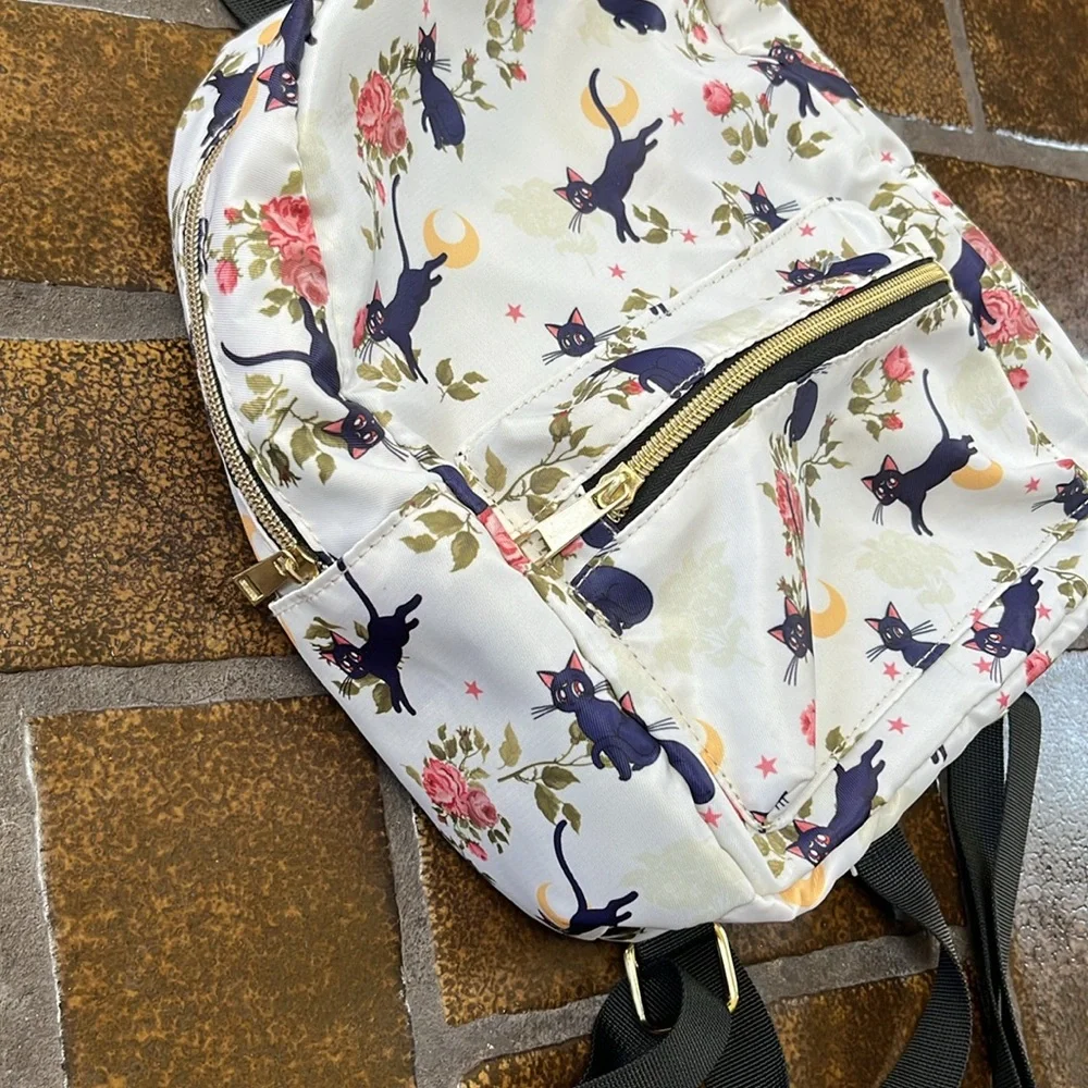 Sailor Moon White Multicolor Luna Floral Print Mini Backpack